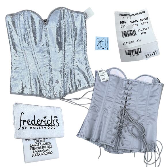 frederick's of Hollywood 1593F Platinum Sequined Corset Sz M